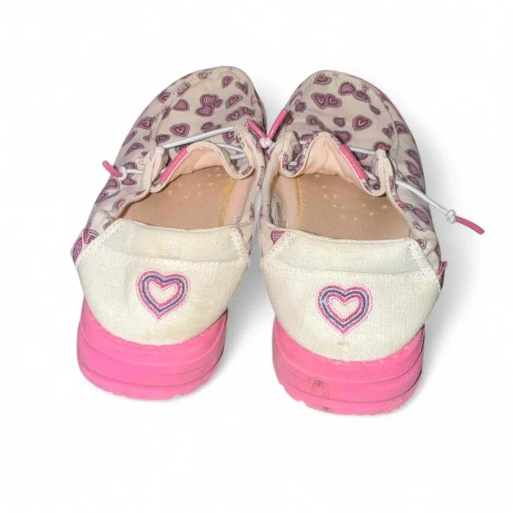 Hey Dudes Hearts Valentines‎ White/Pink Slip on Shoes Youth 3/Ladies 4